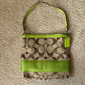 Coach• Signature Green & Brown canvas & leather hobo bag.